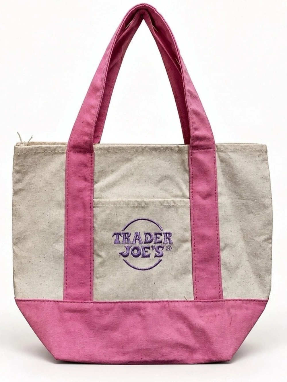 Trader Joe's Mini Pastel Canvas Tote Bag Pink & Beige